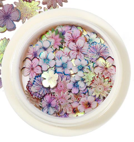 Wood Nail Decoration - Iridescent Pink Mix Flowers